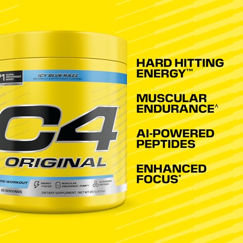 Image of C4 Original Pre Workout - Pre-Workout for Endurance, Focus & Performance with 200mg Caffeine, Beta-Alanine, Creatine Nitrate, L-Arginine & PeptiPump - Sugar Free, 25 Servings, ICY Blue Razz
