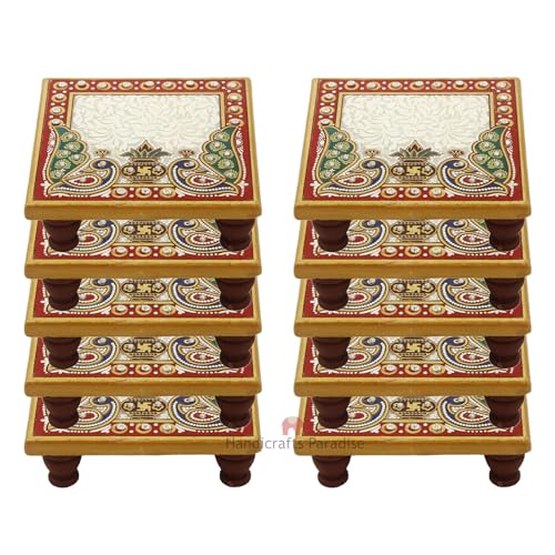 Image of Handicrafts Paradise (4 x 4 inch, Set of 10 Pc) Marble Chowki for Pooja, Home Mandir, Idols Statues Pratima, Home Decor Showpiece for Bulk Return Gifts