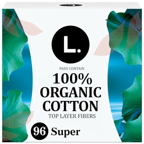 L. Ultra Thin Pads for Women, Super Absorbency, Organic Cotton Top Layer, Unscented Pads with Wings, 96 Count (4 Packs of 24)