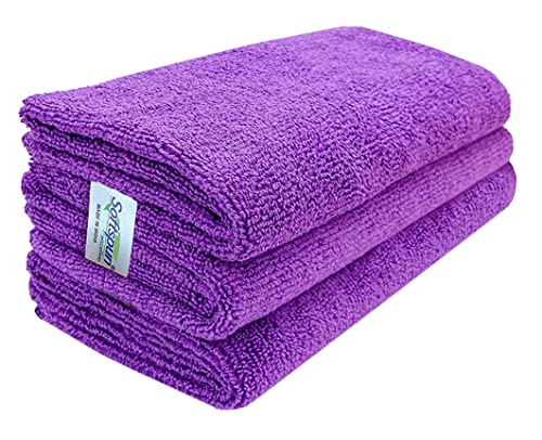 Image of SOFTSPUN Microfiber Cloth (3pcs - 40x60cms -340GSM) Purple, Super Soft Absorbent Cleaning Towels Cleans & Polishes Everything in Your Home.
