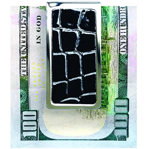 MC8798 BLK Polished Silver Plated Black Croco Money Clip FINEST-77039-NF3