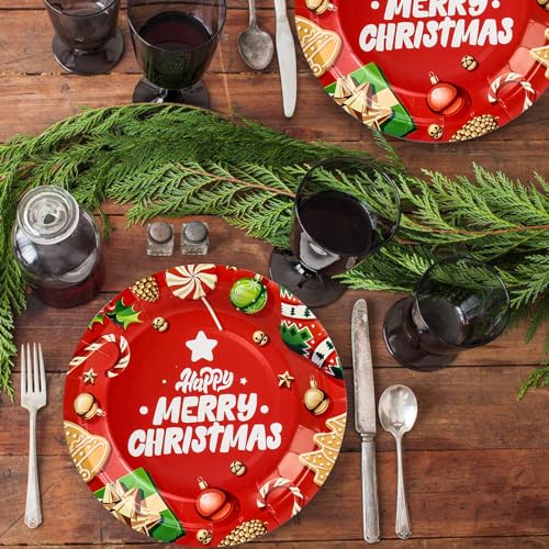 50 Pack Christmas Paper Plates - 7 inch Red Disposable Plates for Christmas Party Supplies – Image 7