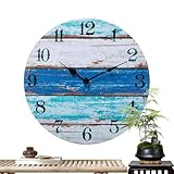 Orologio da parete del mare - Orologio non ticchettante facile da leggere, design costiero rustico vintage | Blu tranquillo a tema in spiaggia per camera da letto, soggiorno, cucina, ufficio, arredame