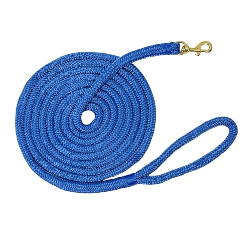 Double Nylon Horse Lead Ropes – 10FT / 15FT Durable Lightweight Lead Ropes for Horses with Snap Hook (Blue, 15FT)