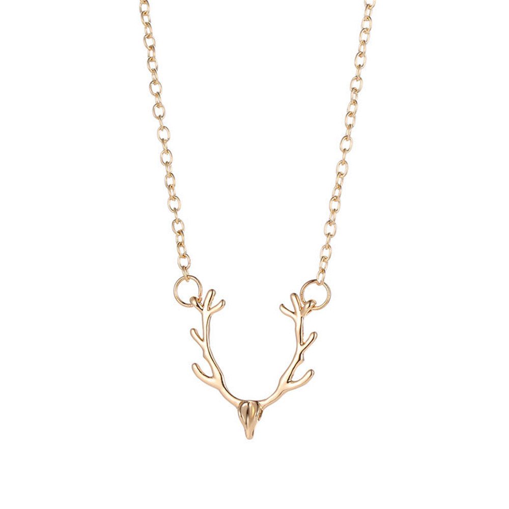 JOYA GIFTRose Gold Alloy Adjustable Necklace Gold Antler Silver Deer Collarbone Necklace Simple Fashion Elk Head for Women