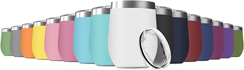 Miniatura 1 de Vaso de vino de 12 onzas con tapa, vaso de vino de acero inoxidable, vaso de vino de doble pared aislado al vacío, tazas de viaje sin tallo