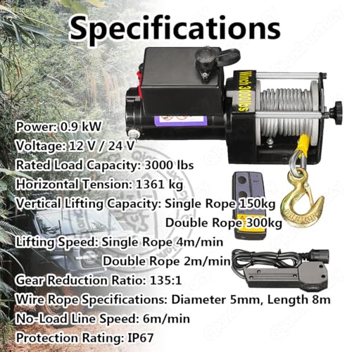 Winche eléctrico resistente para camión 3000 lbs miniatura 2