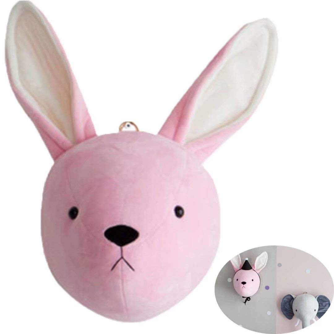 SHIKUN Handmade Velvet Animal Head Wall Decoration, Nursery Wall Art Hanging, Kids Room Decor