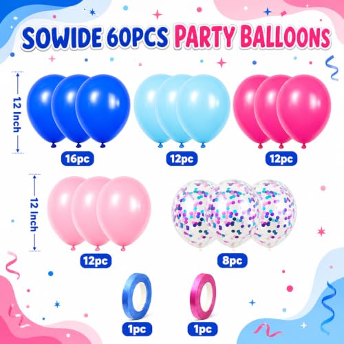 Image of Pink and Blue Balloons, 60pcs 12 Inch Royal Light Blue Hot Pink Confetti Birthday Balloons for Girl Fun Theme Birthday Beach Party Supplies Baby Shower Party Decorations