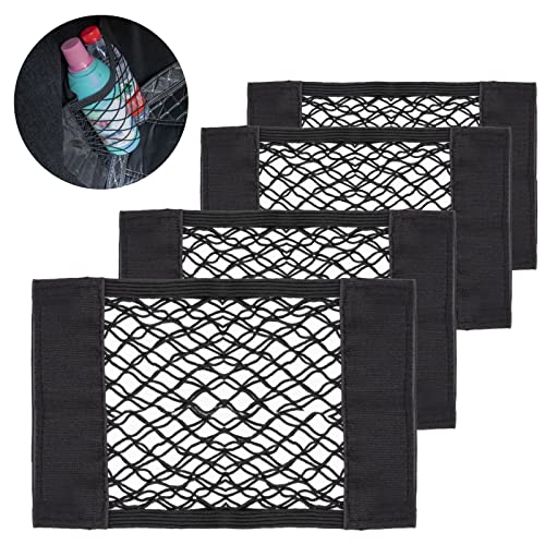 4 Pcs Rangement de Coffre Voiture, 30 x 25cm Filet Coffre Voiture, Sac Universel à Filet de Coffre Velcro, Filet à Bagages Elastique Rangement Filet avec pour Voiture/SUV