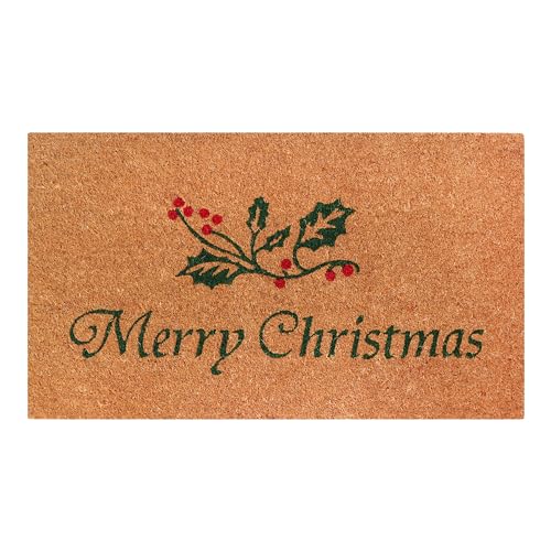 A1HC Natural Coco Coir Door Mat Merry Christmas with Heavy Duty Non-Slip PVC Backing - 18" x 30" - Easy to Clean, Holiday Welcome Mat for Home, Low-Profile Durable Doormat