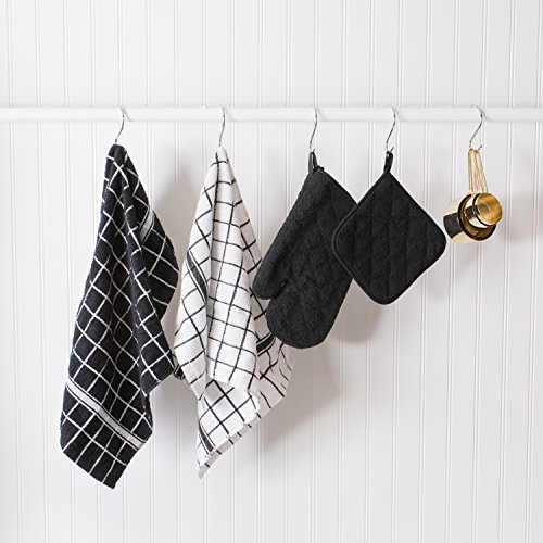 DII 100% Cotton, Terry Oven Mitt Set Machine Washable, Heat Resistant, 7 x 13, Black, 2 Piece, 7 x 13 Inches - Image 3