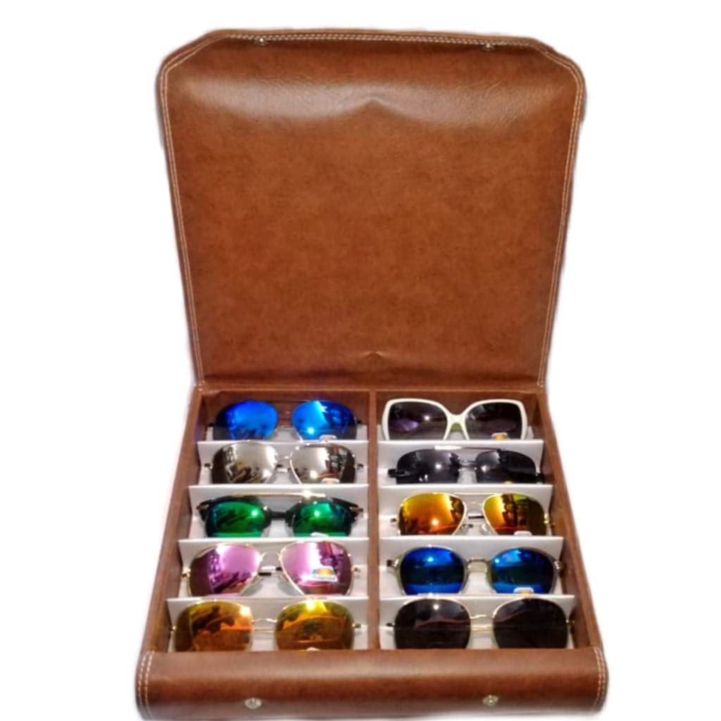 Sunglass,eyewear,goggles and spacatical 10pcs leather storage compartment Boxes case cover zipper and tray for Men and Women (make in india)-image-31
