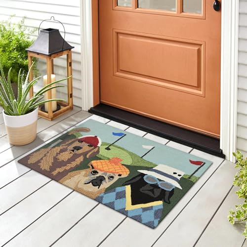 Liora Manne Frontporch Indoor Outdoor Rug - Novelty Design, Hand Hooked, Weather Resistant, UV Stabilized, Foyers, Porches, Patios & Decks, Putts & Mutts, 2'6 x 4'