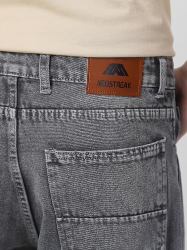 Image of Neostreak Men's Loose Baggy Fit Heavy Washed Jeans Non-Stretchable