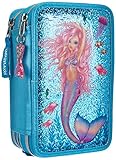 Depesche 10979 TOPModel Fantasy - Gefüllte 3-fach Federtasche im Mermaid Design, Federmappe ca. 7,5 x 13 x 20 cm groß, mit Filz- und Buntstiften, Lineal, Schere, Kleber, uvm.