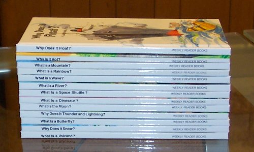 Set of 13 Weekly Reader "What Is" Series; "A Just Ask Book" - What Is a Volcano?; Snow; Butterfly; Thunder and Lightning; Moon; Dinosaur; Hot; Space Shuttle; River; Wave; Rainbow; Mountain; Why Is It Hot; Why Does It Float