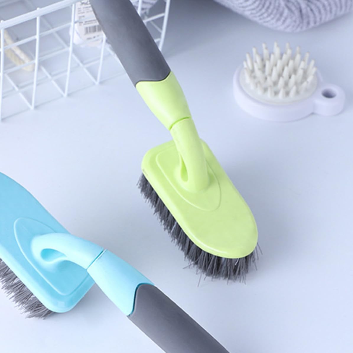 Yellow Plastic Long Handle Scrub Brush for Bathroom and Window Corners image 4