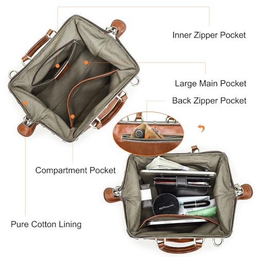 Image of CONTACTS Doctor Bag Purse for Women Luxury Leather Handbag with Lock Shoulder Bag Vintage Top Handle Bag