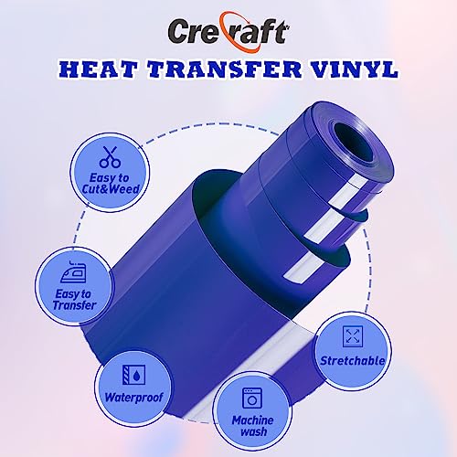 Crecraft Htv Vinyl Rolls Heat Transfer Vinyl - 12'' X 20Ft Royal Blue Htv Vinyl For Shirts, Perfect Iron On Vinyl For Cricut, Easy To Cut & Weed For Heat Vinyl Design (Royal Blue) #TOP1