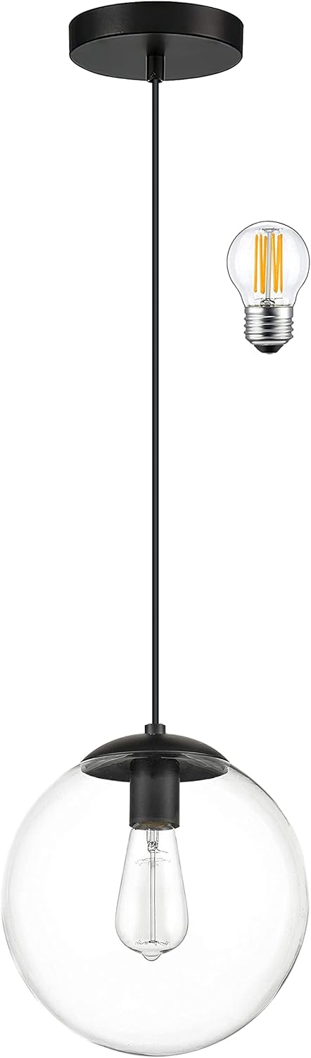 koko&yukina 6-inch mini modern globe pendant light clear glass with black finish contemporary mid century adjustable hanging light fixture for living room bedroom kitchen