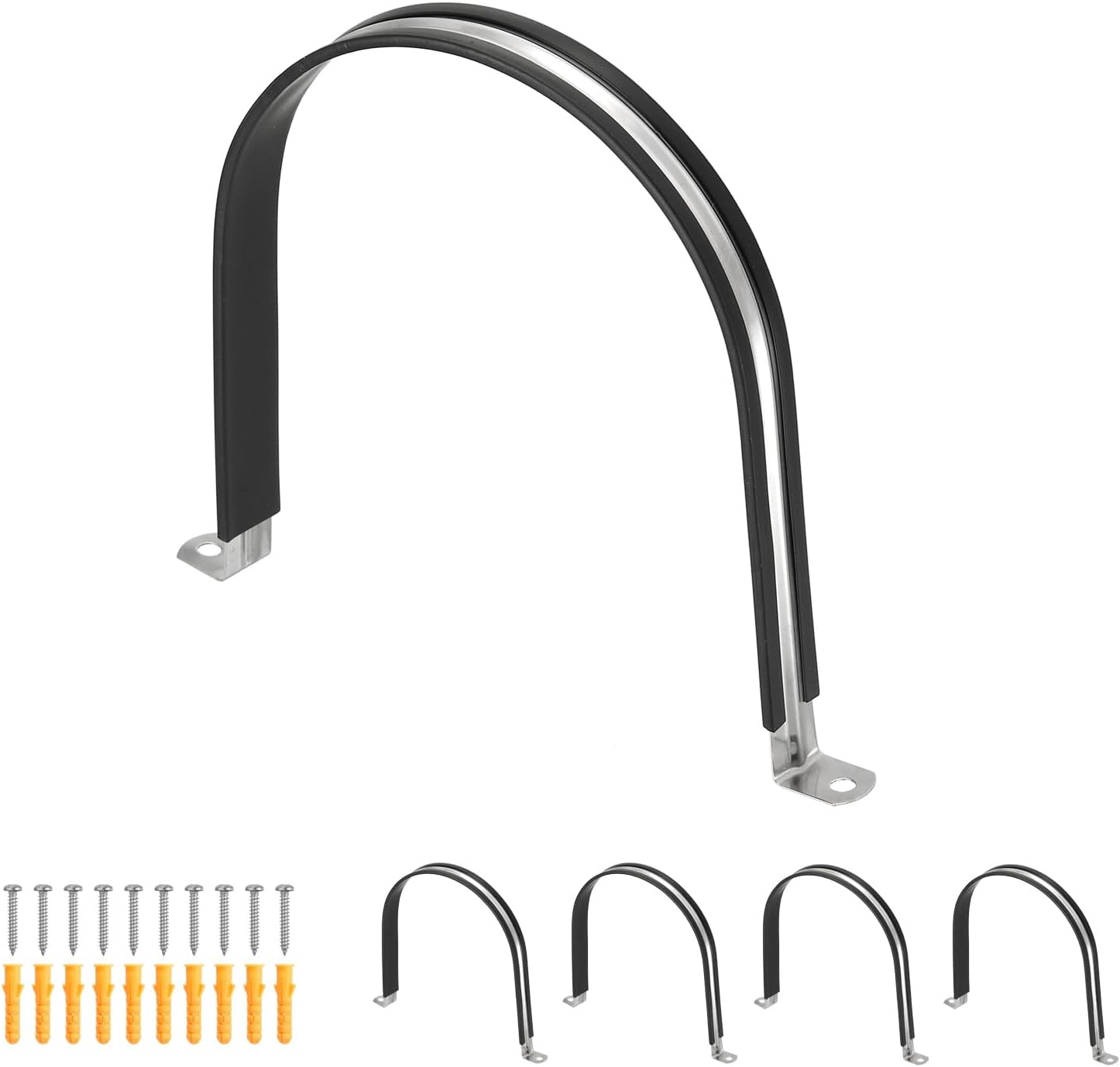 uxcell 5 Pcs Pipe Strap Clamp, 170mm(6.69") Rubber Cable Clamp Rubber Cushioned 304 Stainless Steel U Bracket Tube Holder Support with Screws for Water Pipe HVAC Cable Management