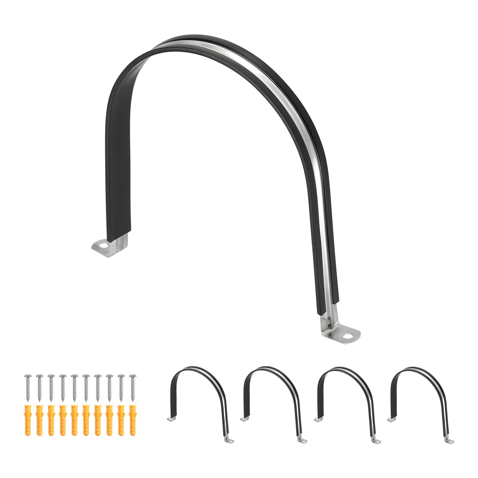 Collier de serrage 170 mm anti-vibration en acier inoxydable avec protection caoutchouc