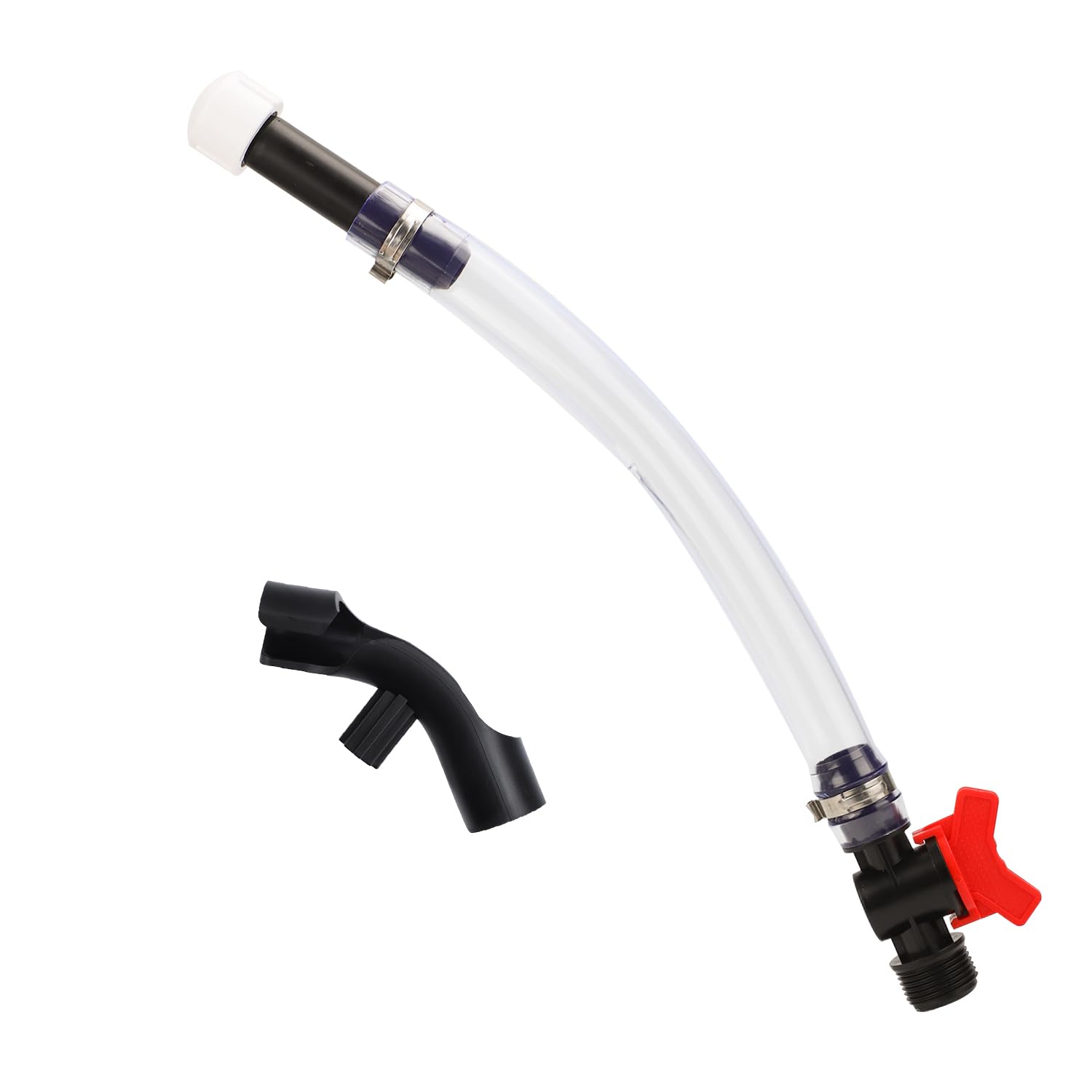 Tuyau pour carafe de carburant avec vanne d'arrêt et guide courbe anti-pincement