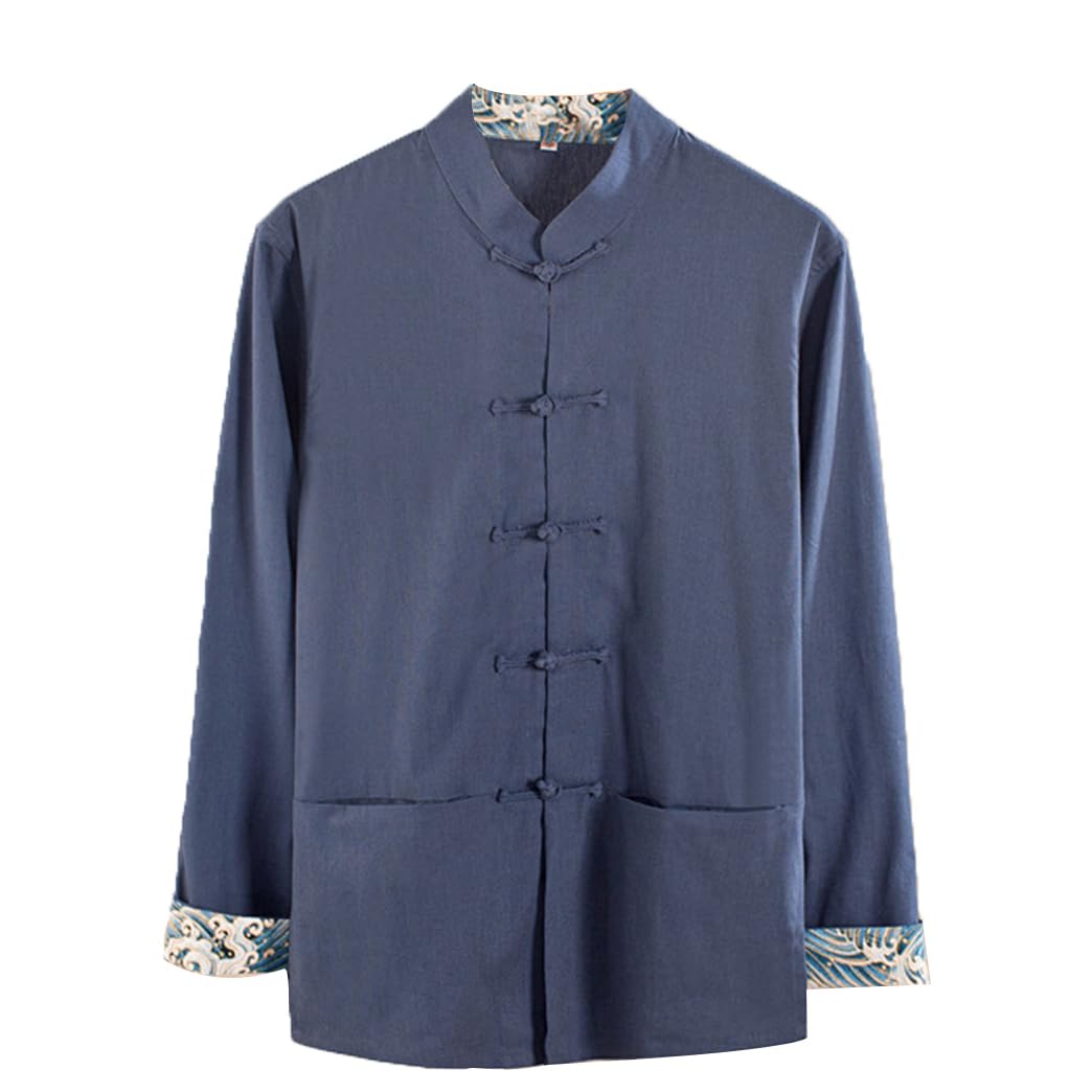 GVILTY Cotton Linen Tang Traje de Ropa Tradicional China, Ropa Kung Fu Tops Jaqueta de Arte marcial de Arte marcial Abrigos de Manga Larga Tai chi Ropa para Personas mayore blue-4XL
