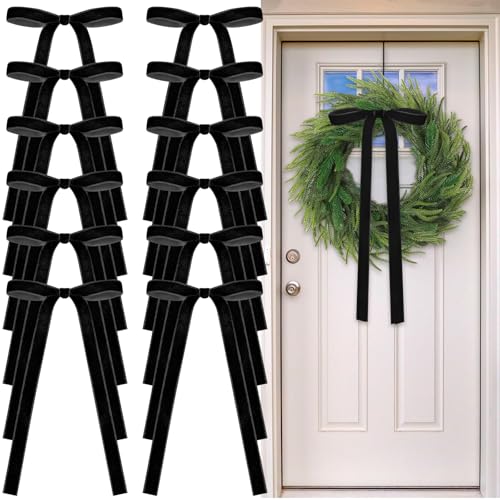 Glitinsel 24 Pcs Velvet Christmas Tree Bow, 9x13,5/8" w, Black
