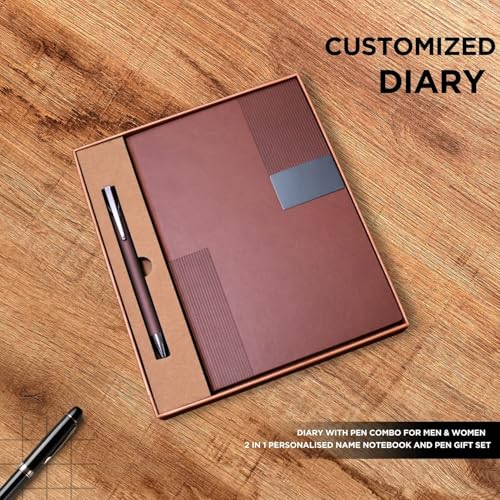 Image of Teak Wood Customized Diary With Pen - 2 in 1 Combo for Corporate Gifts Ideas, Office Diary With Name - Ideal Corporate Gifts for Employees, Premium Dirayi Pen Combo for CorporateGifts (Brown S1)