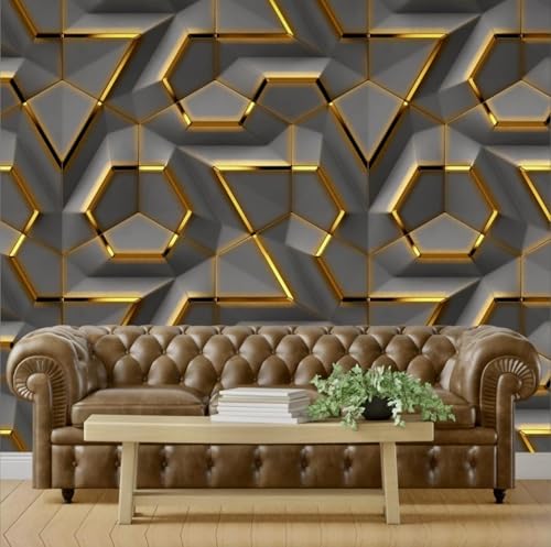 Image of Wallpaper for Walls | Vertical Wood Wall Stickers for Wall Decor | Self Adhersive Wall Paper for Home Kitchen Living Room and Bedroom | 45 Cm X 500 Cm | (BLECK Gold Hexagon Geometric Wallpaper)