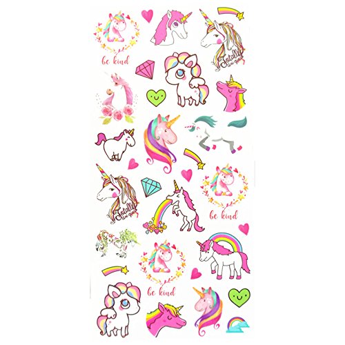 SanerLian Waterproof Temporary Fake Tattoo Stickers Pink Unicorn Horse Cartoon Design Kids Child Set of 2