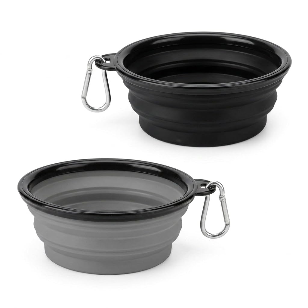 Zusammenklappbare Hundenäpfe für Reisen, 2er-Pack, tragbarer Wassernapf für Hunde und Katzen, Haustiere, faltbar, für Reisen, Camping, Spazierengehen, mit 2 Karabinern, BPA-frei