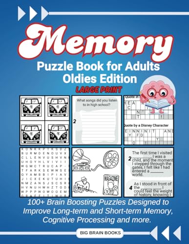 Memory Puzzle Book for Adults, Oldies Version, Large Print: 100+ Puzzles Perfect Gift for Seniors, Grandparents, Parents, and Traumatic Brain Injury Therapy