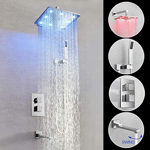 Mitigeur de bain thermostatique mural avec grand ensemble de douche LED