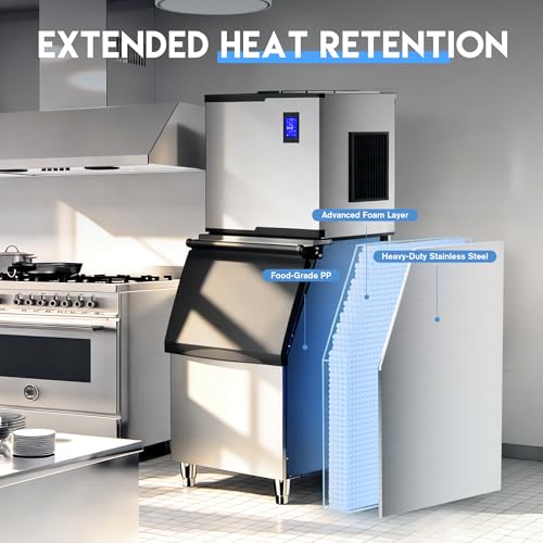 Image of Coolake Commercial Ice Maker Machine 450lbs /24h, Industrial Ice Machine with 350 lbs Storage, Self-Cleaning LCD Panel Stainless Steel Freestanding Ice Maker for Party Bar Office Business, ETL Approval