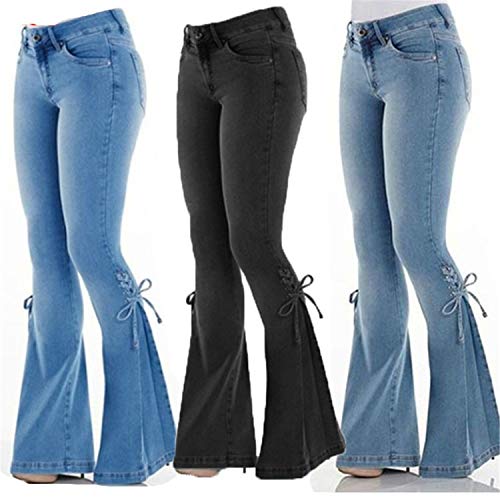 Andongnywell Women's lace-up Bell Bottom Jeans Flared Jean Bandage Hem Denim Pants Trousers with Pockets4