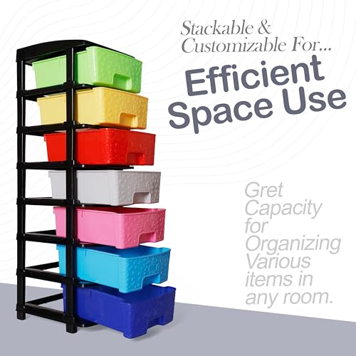 Image of Plastic Modular Drawer Storage Chest Of Drawers Organizer Storage Box, Large Stomo Racks For Multipurpose Anti-slip Shoes Organizers (Multi, 7 Layer)