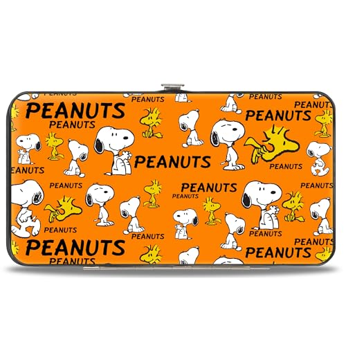 Buckle-Down Peanuts Wallet, Hinged, Peanuts Snoopy and Woodstock Poses Collage Orange, Vegan Leather