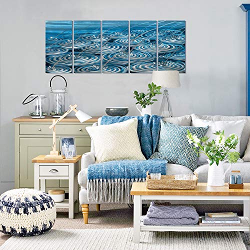 BATRENDY ARTS Blue Metal Wall Art Raindrop Artwork Decor Nautical Sea Hanging Sculpture Abstract Home Accent Handmade Office Panel Decoration Set of 5 - Image 5