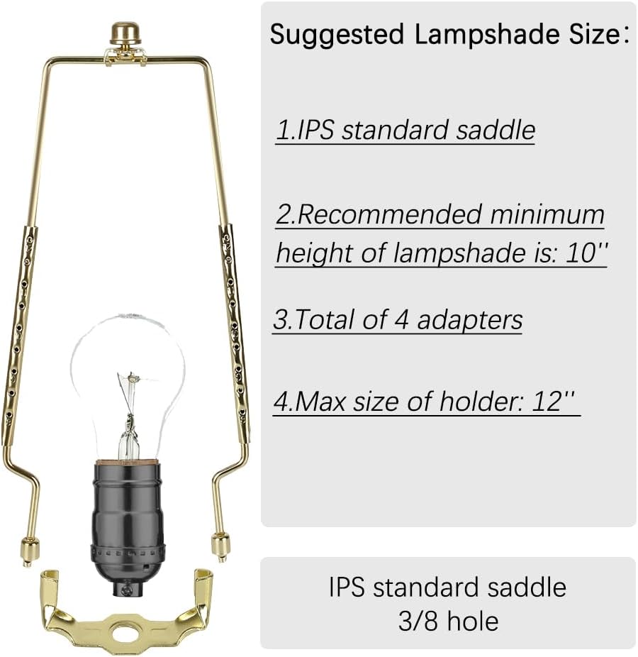 8 9 10 11 12 inch Lamp Shade Harp Holder, ALUCSET Adjustable Lamp Harp Kit, Fit Both Standard Lamp Rod and E14 E26 E27 Light Base UNO Fitter Adapter Converter Finial Set, Lampshade Bracket