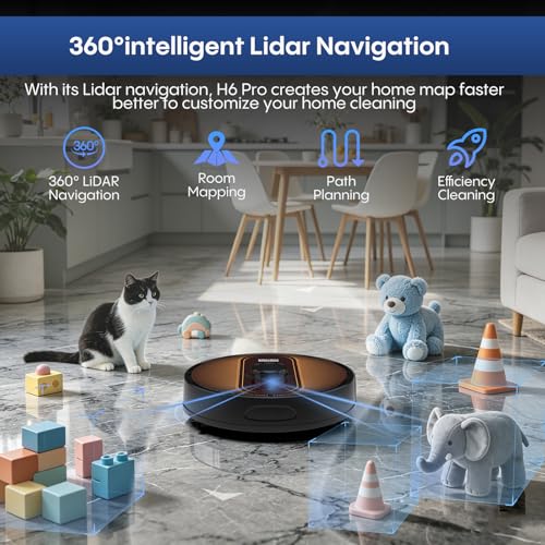 Image of Robot Vacuum and Mop with Mapping: 6000Pa Self Emptying Robotic Vacuum with LIDAR Navigation,3-in-1 Robot Vacuum for 90 Days Hands-Free Cleaning, Alexa /APP Control Ideal for Pet Hair Hard Floor Carpet