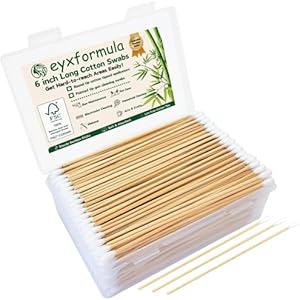 400 Pcs 6 Inch Long Cotton Swabs with Storage Box - 100% Natural Cotton Buds with Bamboo Sticks - Non Sterile Cotton Tipped Applicators for Dog Ear & Gun Cleaning, Makeup Remover