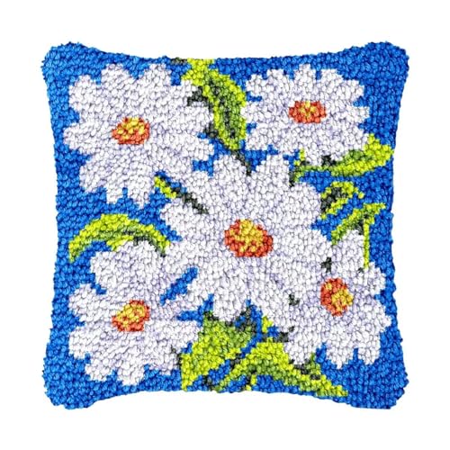 Image of bositigo Latch Hook Kits for DIY Throw Pillow Cover, Colorful Handmade Pillow Case for Home Decoration, Festival Gift 17x17inch (Flower-BZ146)