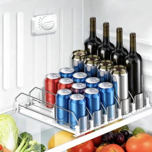 Image of Nabobt Drink Organizer for Fridge, Upgraded Drink dispenser for fridge, Automatic Pusher Glide,12oz 16oz - Can Dispenser for Fridge - Holds up to 20 Cans - 5 Rows White