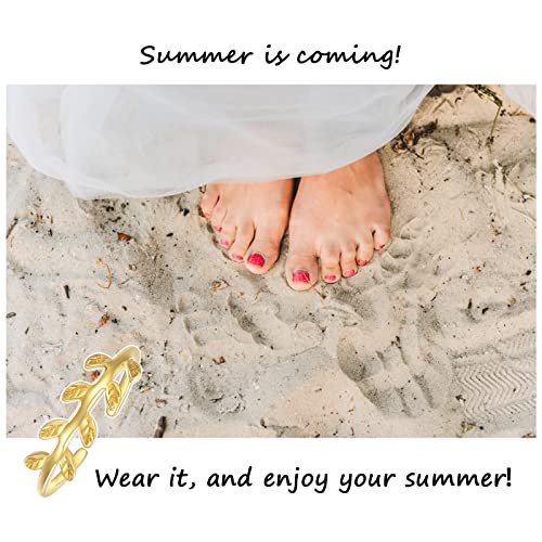 Solid 14Kt Yellow Gold Leaf Adjustable Open Toe Ring For Women | Cuff Toe Ring Fit Most Size For Spring, Summer #TOP5