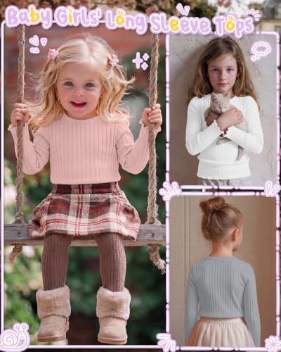Image of 4 Pack Toddler Girls' Long Sleeve Shirts Cotton Tops