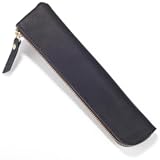 Slim Crazy Horse Genuine Leather Pencil Case Portable Zippered Pen Case Ultra Slim Soft Pen Bag Retro Minimal Cosmetic Pouch Pencil Organizer Stationery Bag for Pens Adults Xmas Gift&comma; Black