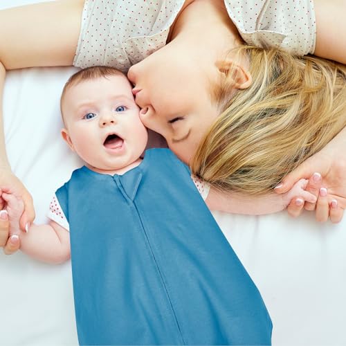 Image of david's kids 3 Pack 100% Cotton Baby Sleep Sack 18-24 Months, Soft Baby Wearable Blankets with 2-Way Zipper, Comfy Toddler Sleeping Bags for Boys Girls Neutral, X-Large Size, Grey & Blue & Indigo